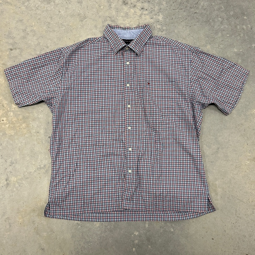 Tommy Hilfigher Short Sleeve Blue & Pink Stripped Button Up XL